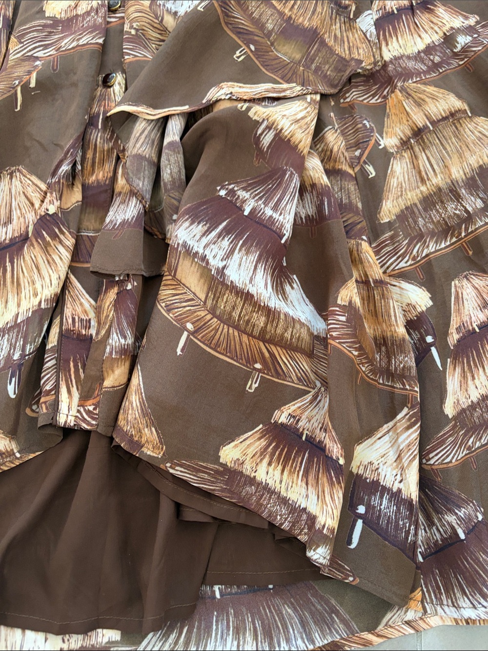FARM Rio Malocas Brown & Tan Botanical-Print Long-Sleeve Maxi Dress nwot - Picture 7 of 17